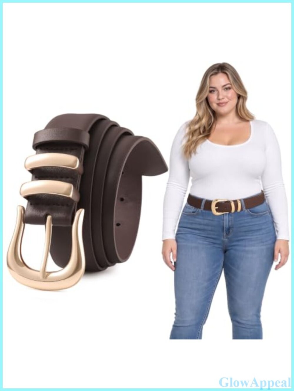 Plus Size PU Leather Jeans Belt Gold Buckle Western Style